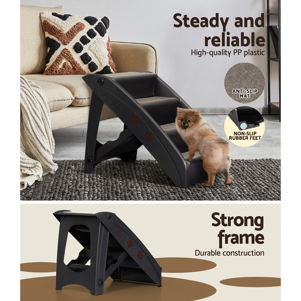 i.Pet Dog Foldable and Portable Steps for Bed, Sofa or Car Pet Stairs Ladder - Black