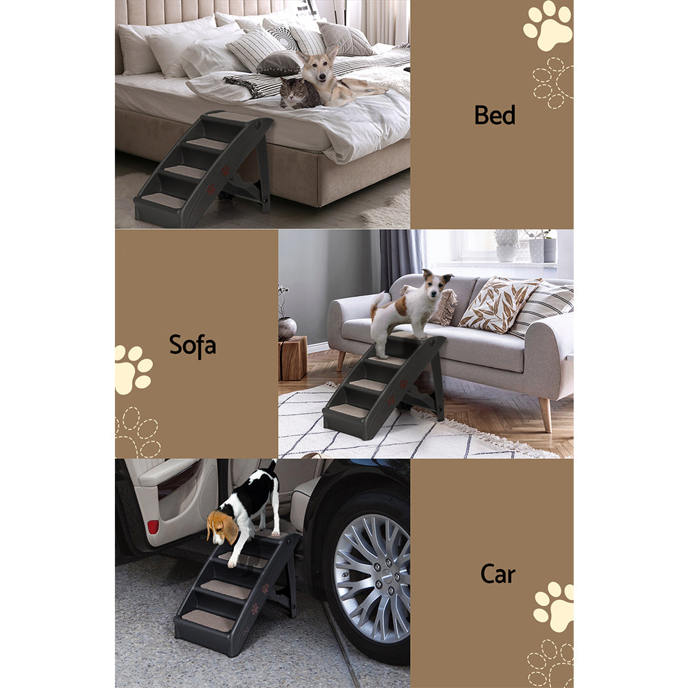 i.Pet Dog Foldable and Portable Steps for Bed, Sofa or Car Pet Stairs Ladder - Black