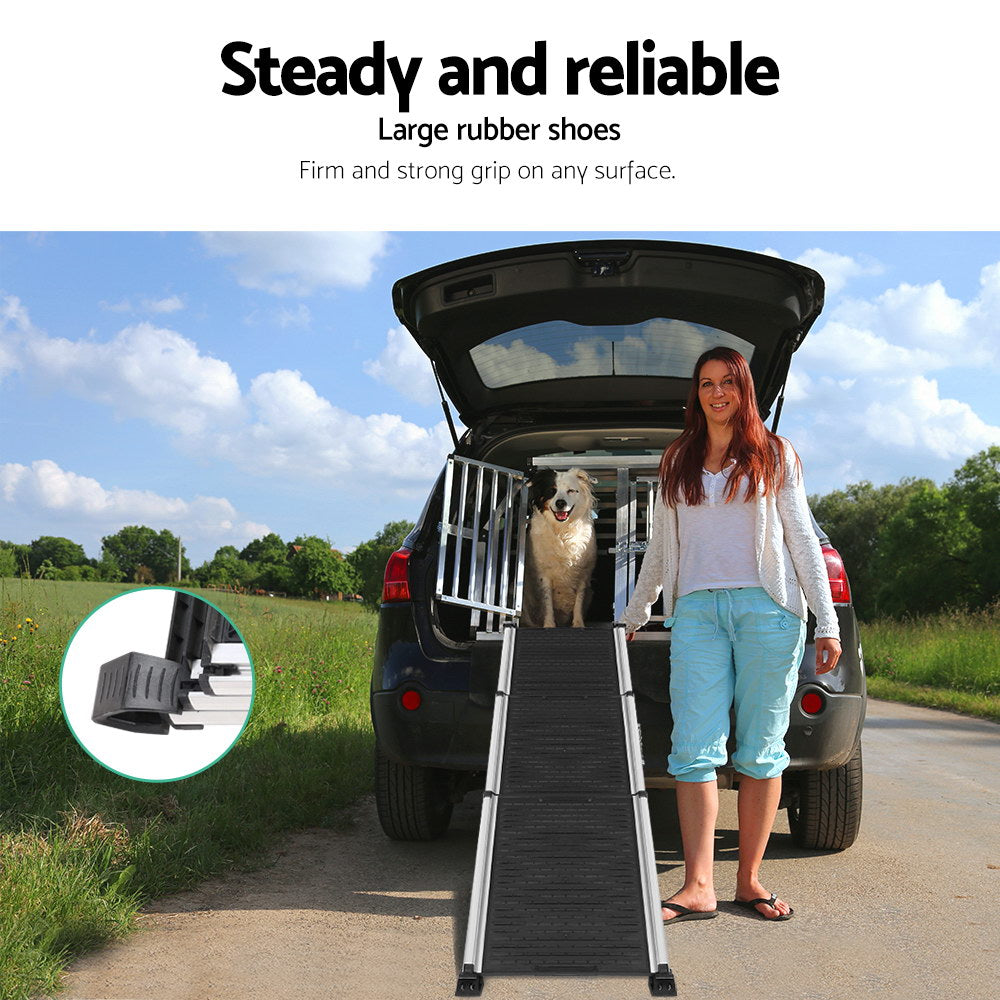 i.Pet Adjustable Aluminium Frame Dog Ramp & Foldable Pet Stairs for Car or SUV - Portable Ladder"