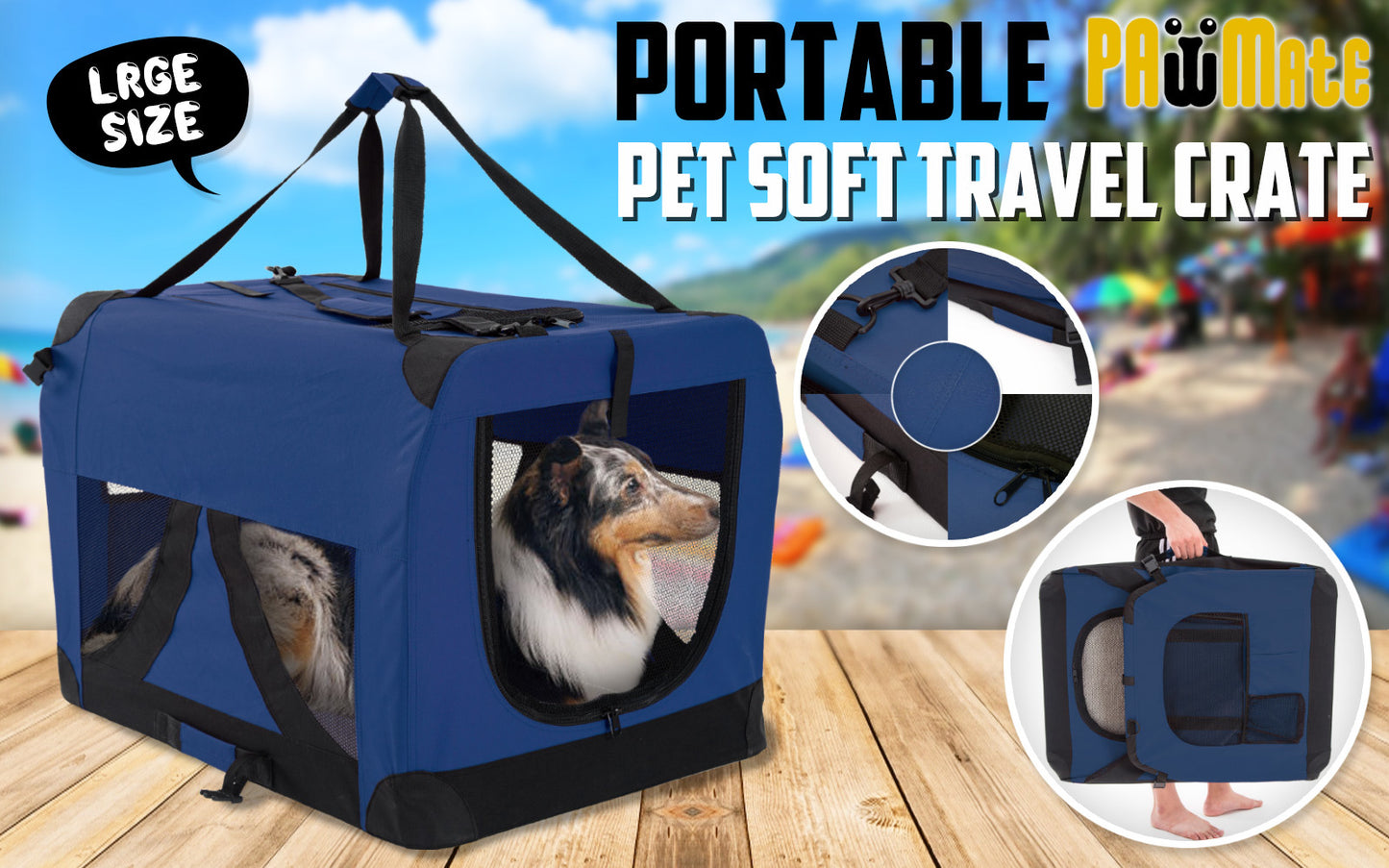 Paw Mate Portable Soft Crate Carrier - Blue L