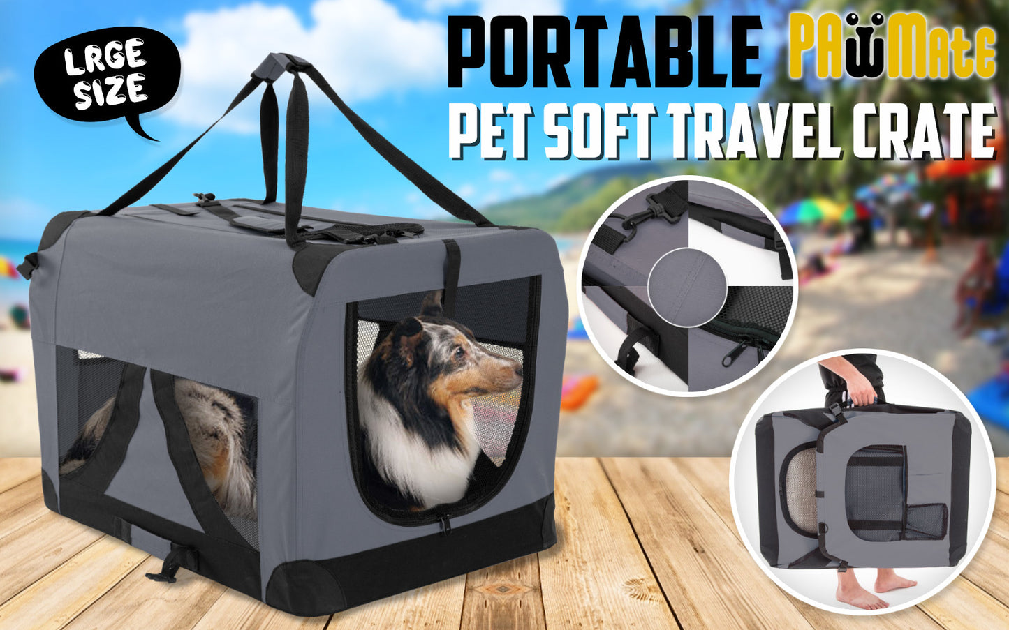 Paw Mate Portable Soft Dog Cage Carrier - Grey L