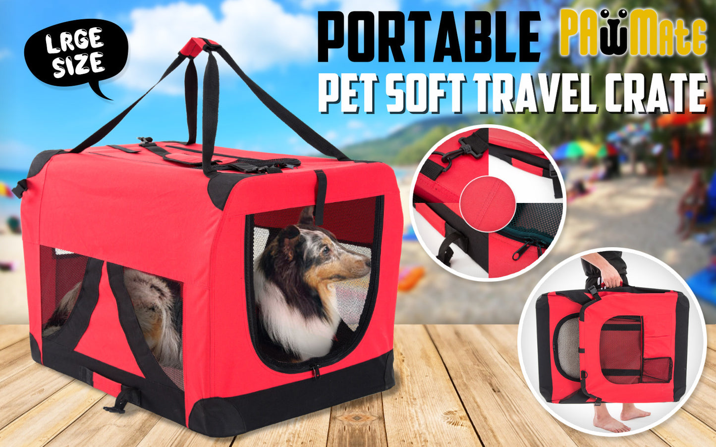 Paw Mate Portable Soft Dog Crate Carrier- Red L