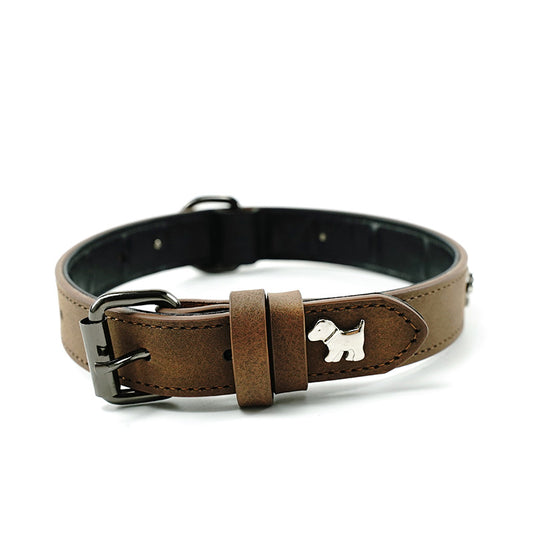 2 PCS Coffee Soft Leather Dog Collar - Adjustable & Durable for Medium/Large Dogs Size - 48 cm x 2.0 cm