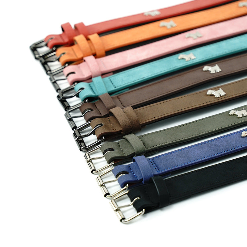 2 PCS Coffee Soft Leather Dog Collar - Adjustable & Durable for Medium/Large Dogs Size - 48 cm x 2.0 cm