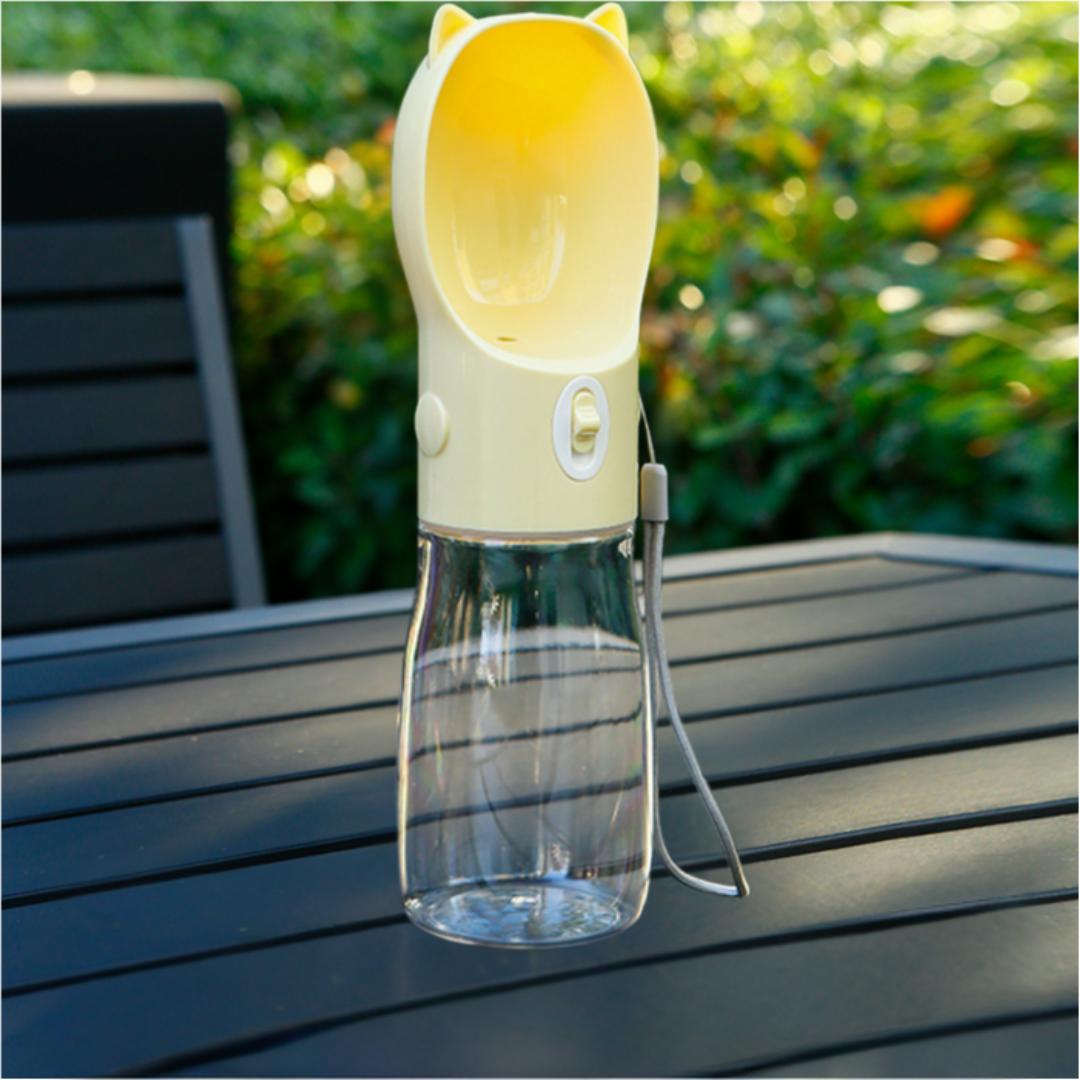 Portable Dog Water Bottle 380ml with Bowl Dispenser - Yellow