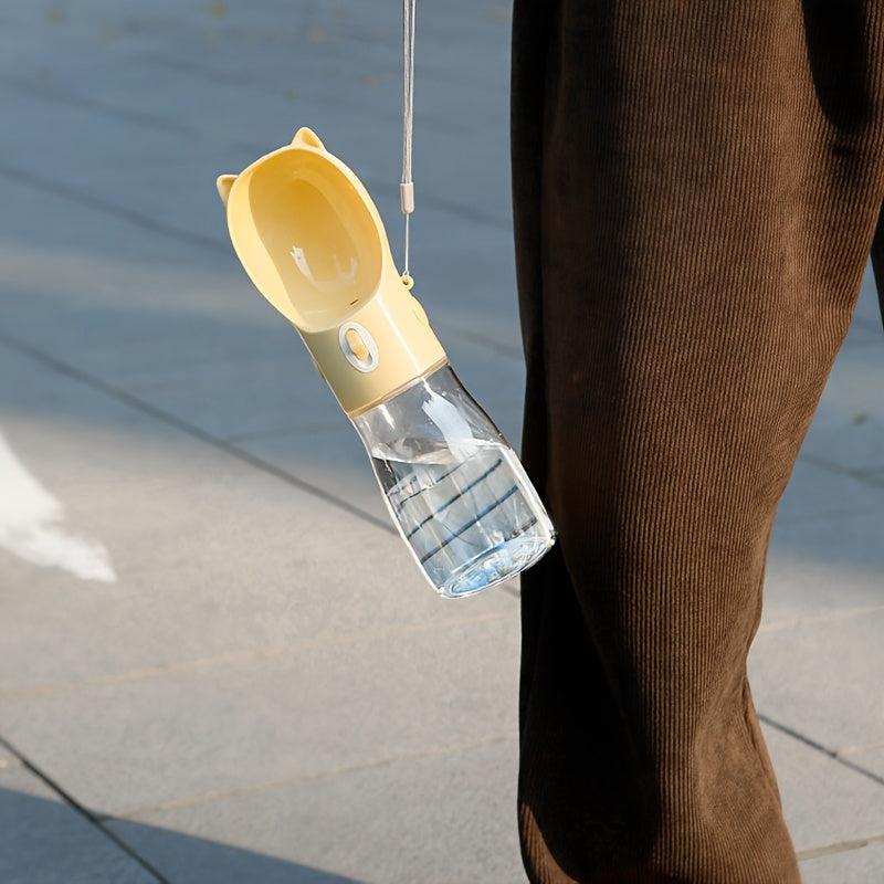 Portable Dog Water Bottle 380ml with Bowl Dispenser - Yellow