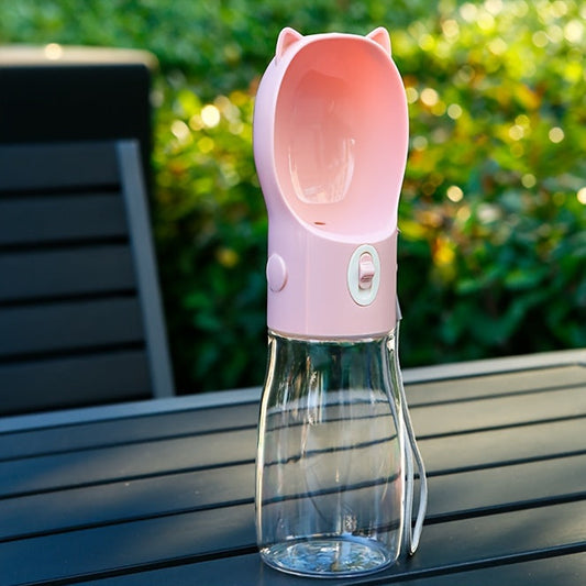 Portable Dog Water Bottle 380ml with Bowl Dispenser - Pink