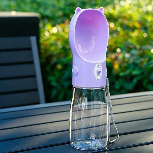 Portable Dog Water Bottle 380ml with Bowl Dispenser - Purple