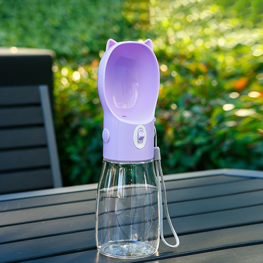 Portable Dog Water Bottle 500ml with Bowl Dispenser - Purple