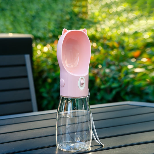 Portable Dog Water Bottle 500ml with Bowl Dispenser - Pink