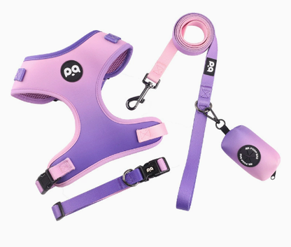 Adjustable Soft Pet Harness with Leash & Poop Bag Dispenser - Small Purple-pink