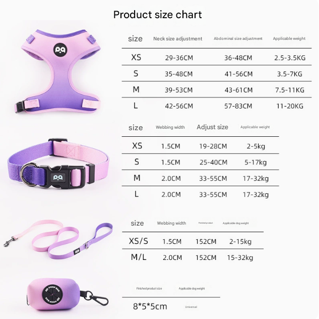 Adjustable Soft Pet Harness with Leash & Poop Bag Dispenser - Small Purple-pink